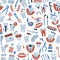 Vector seamless pattern with dentistry icons. Dental background