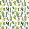 Vector seamless pattern with different cactus.