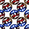 Vector seamless pattern of a donut with icing with the symbols of the US flag, white stars on a blue background and red