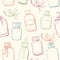 Vector seamless pattern with doodle bottles