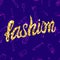 Vector SEAMLESS pattern with doodle cosmetic products with letters: `fashion`, purple