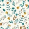 Vector seamless pattern with doodle hand drawn flowers. Beautiful stylised nature background. Boho seamless texture for