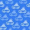 A vector seamless pattern with doodle outline police machines. Sedan auto in blue halftones