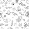 Vector seamless pattern, doodles with marine inhabitants, coloring book