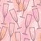 Vector seamless pattern with dotted champagne glass or flute and drop on the pink background.