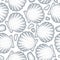 Vector seamless pattern with dotted Sea shell or Scallop in black and pebbles on the white. Marine and aquatic theme.