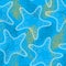 Vector seamless pattern with dotted Starfish or Sea star in white on the blue background. Marine theme.