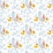 Vector seamless pattern with ducks and bubbles.