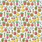 Vector seamless pattern with eco healthy fruits and vegeta