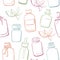 Vector seamless pattern with essentail oil bottles