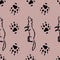 Vector seamless pattern with ferrets and paw prints. Design for wallpapers