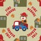 Vector seamless pattern with Fire rescue team with funny firefighter cartoon.