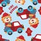 Vector seamless pattern with Fire rescue team with funny firefighter cartoon.