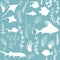 Vector Seamless pattern with fish and seaweed Silhouettes