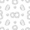 Vector seamless pattern of flat lily of the valley flowers, leaves and a figure eight in Scandinavian style hand drawn on a white