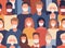 Vector seamless pattern in flat style with people of different nationalities wearing medical masks. Global society
