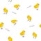 Vector seamless pattern with fluffy yellow chicks isolated on white background. A hand-drawn texture with small chickens