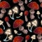 Vector seamless pattern with fly agaric muchrooms