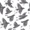 Vector seamless pattern with flying flock of birds. Hand drawn b