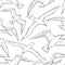 Vector seamless pattern flying seagulls. Bird gull angler black white monochrome outline sketch illustration isolated on