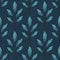 Vector seamless pattern with foliate twigs with blue leaves on dark blue background.