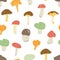 Vector seamless pattern with forest edible mushrooms