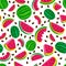 Vector seamless pattern with fresh watermelon on white background. Hand drawn doodle illustration.