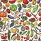 Vector seamless pattern of fruit and vegetable , pumpkin, apple, pear, tomato , cucumber