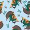 Vector seamless pattern with funny dinosaur pirate cartoon, Cute Marine pattern for fabric, textile, nursery, baby clothes,