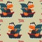 Vector seamless pattern with funny dinosaur pirate cartoon, Cute Marine pattern for fabric, textile, nursery, baby clothes,