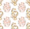 Vector seamless pattern with gentle snakes and herbs. Animalistic texture with pink and yellow serpents, stems and foliage