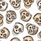 Vector Seamless pattern Gold Calavera skull. Hand drawn Virile male design texture