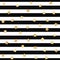 Vector seamless pattern with gold glitter stars on black and white stripes background