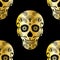 Vector seamless pattern of golden sugar skull with doodle pattern