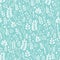 Vector seamless pattern with graphic sprigs and leaves on mint color background