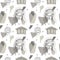 Vector seamless pattern with Greek ancient gods with gray colors. Repeating hand drawn ornament