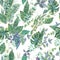 Vector seamless pattern with green exotic leaves, greenery botan