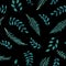 Vector seamless pattern with green tropical leaves and branches on black background. Summer repeat exotic backdrop.