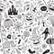 Vector seamless pattern with halloween items in boho ornamental style