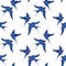 Vector seamless pattern with hand-draw birds. Pattern with swallows in classic blue red white colors. Simple and elegant