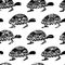 Vector seamless pattern with hand drawn black turtle on