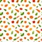 Vector seamless pattern with hand drawn cartoon veggies and fruit