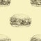 Vector seamless pattern with hand drawn delicious burgers