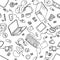 A vector seamless pattern of hand drawn doodles of electronic gadgets.