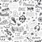 Vector seamless pattern of hand drawn doodles on a music theme.