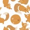 Vector seamless pattern of hand drawn flat funny foxes in different poses. Cute repeat background with woodland animals. Cute