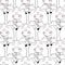 Vector seamless pattern with hand-drawn funny cute fat animals. Silhouettes of animals on a white background. Fun texture with