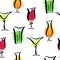 Vector seamless pattern with hand drawn glasses of classic cocktails