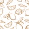 Vector seamless pattern with hand drawn lemons branch, lemon blossom, citrus slices and leaves