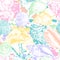 Vector seamless pattern with hand drawn multicolor seashells. Colorful abstract background with shells.